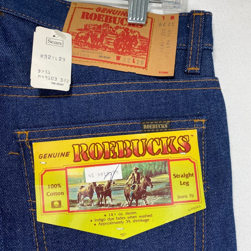 VTG Roebucks Straight Leg Jeans Mens 30x30 Blue Cotton Denim NWT USA Made